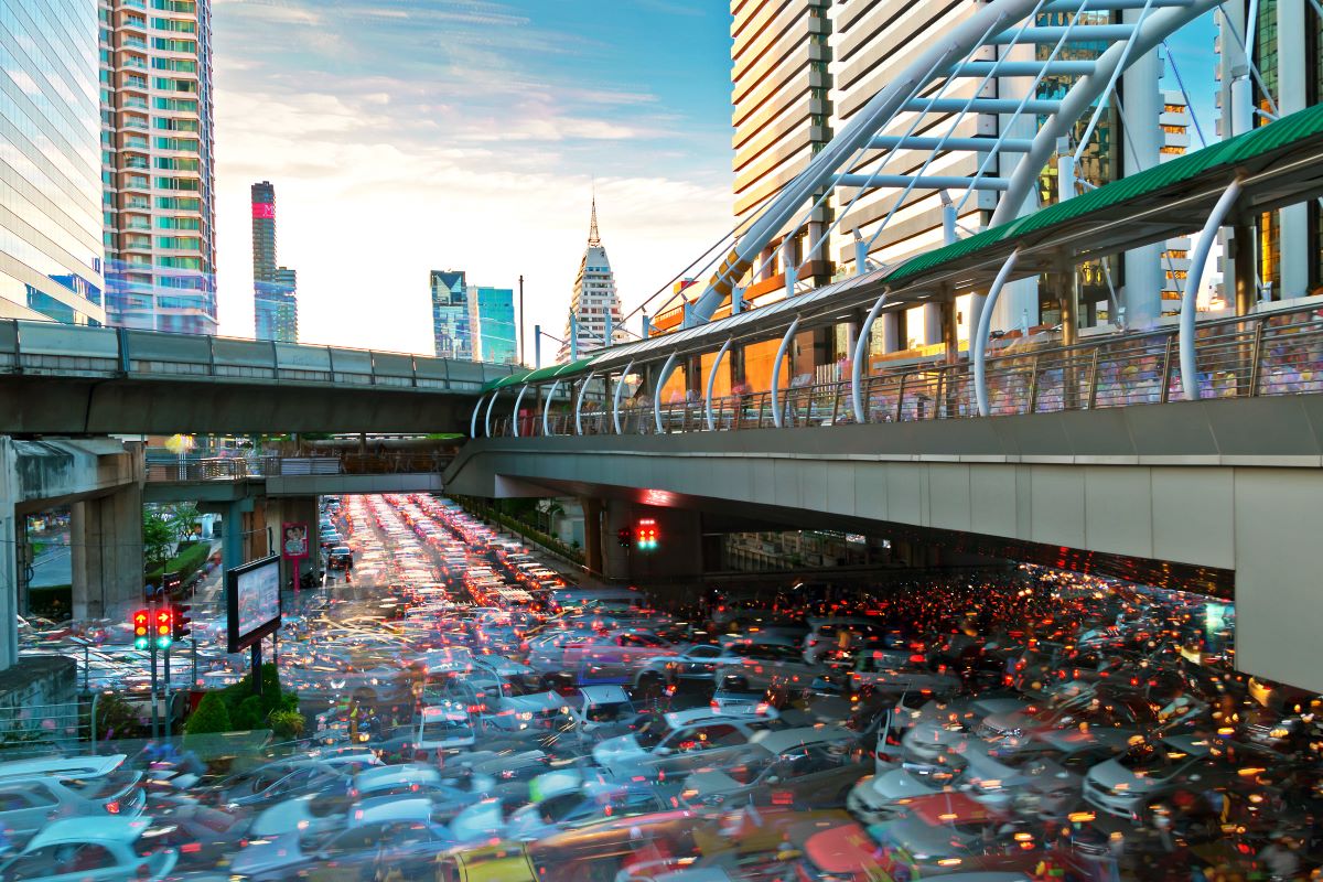 Rush-hour traffic in Bangkok.