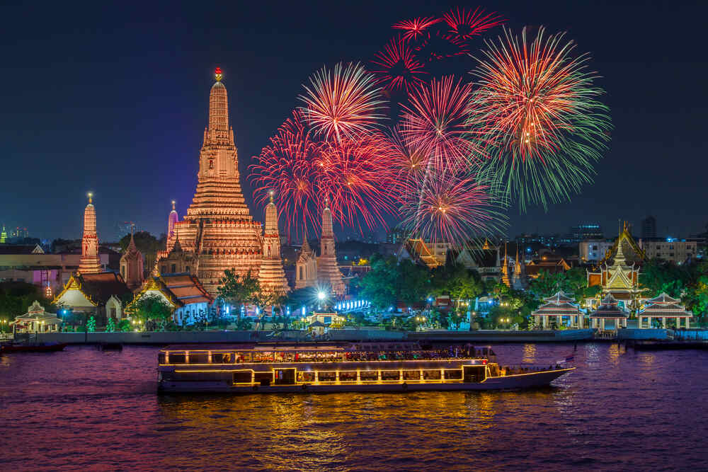 The Chao Phraya River is a popular place to watch fireworks.