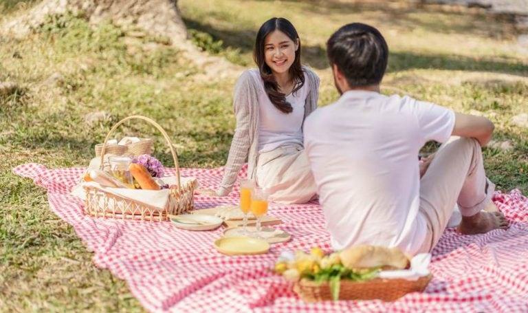 กิจกรรมคู่รักไปปิคนิคเดตที่สวนสาธารณะ