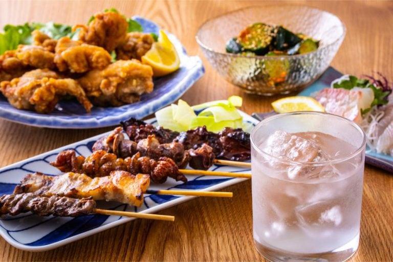 Drinks and dishes served at an izakaya at Sathorn