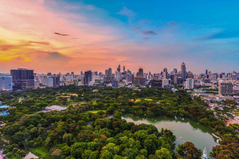 Aerial view of Lumpini park and the surrounding business district. There’s plenty to do in the park