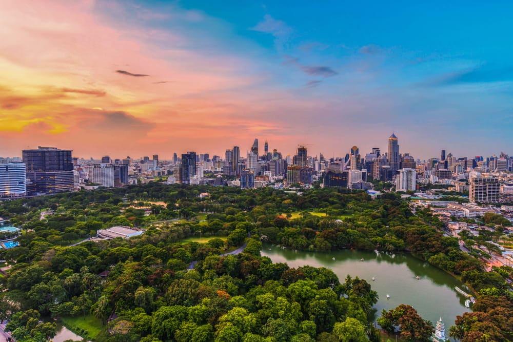 Aerial view of Lumpini park and the surrounding business district. There’s plenty to do in the park