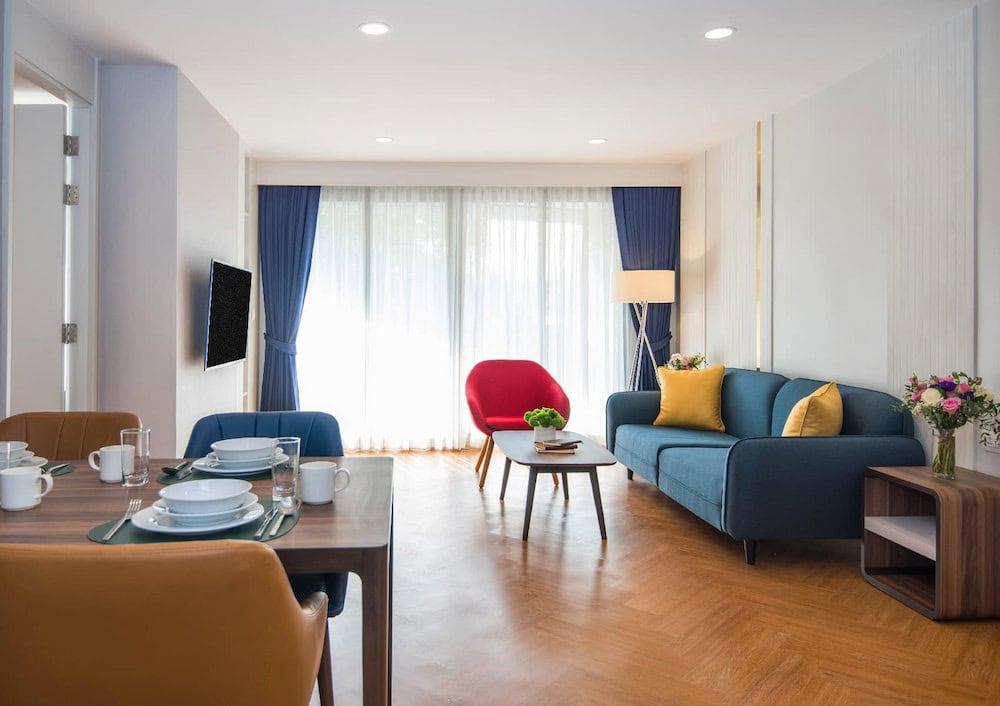 Scandinavian-style hotel family room in Sathorn, Bangkok.