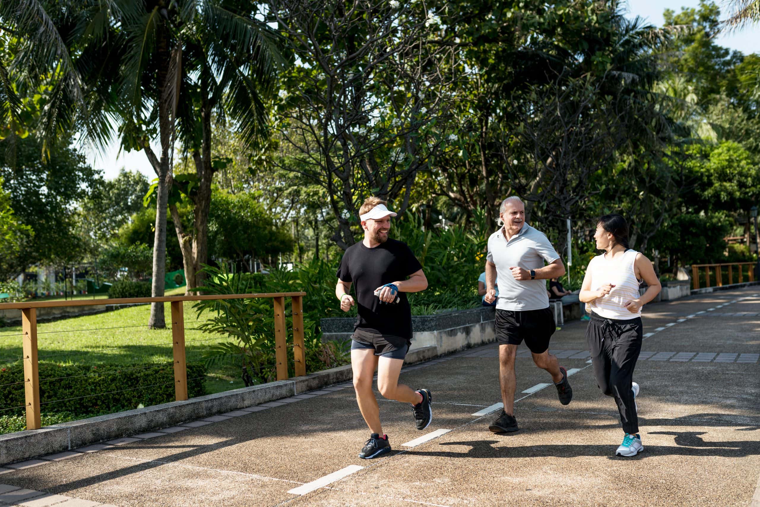A mixed-age group out for a morning run in Bangkok